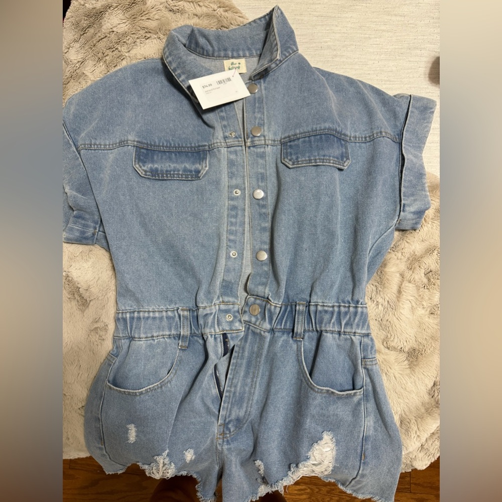 BRAND NEW distressed denim romper